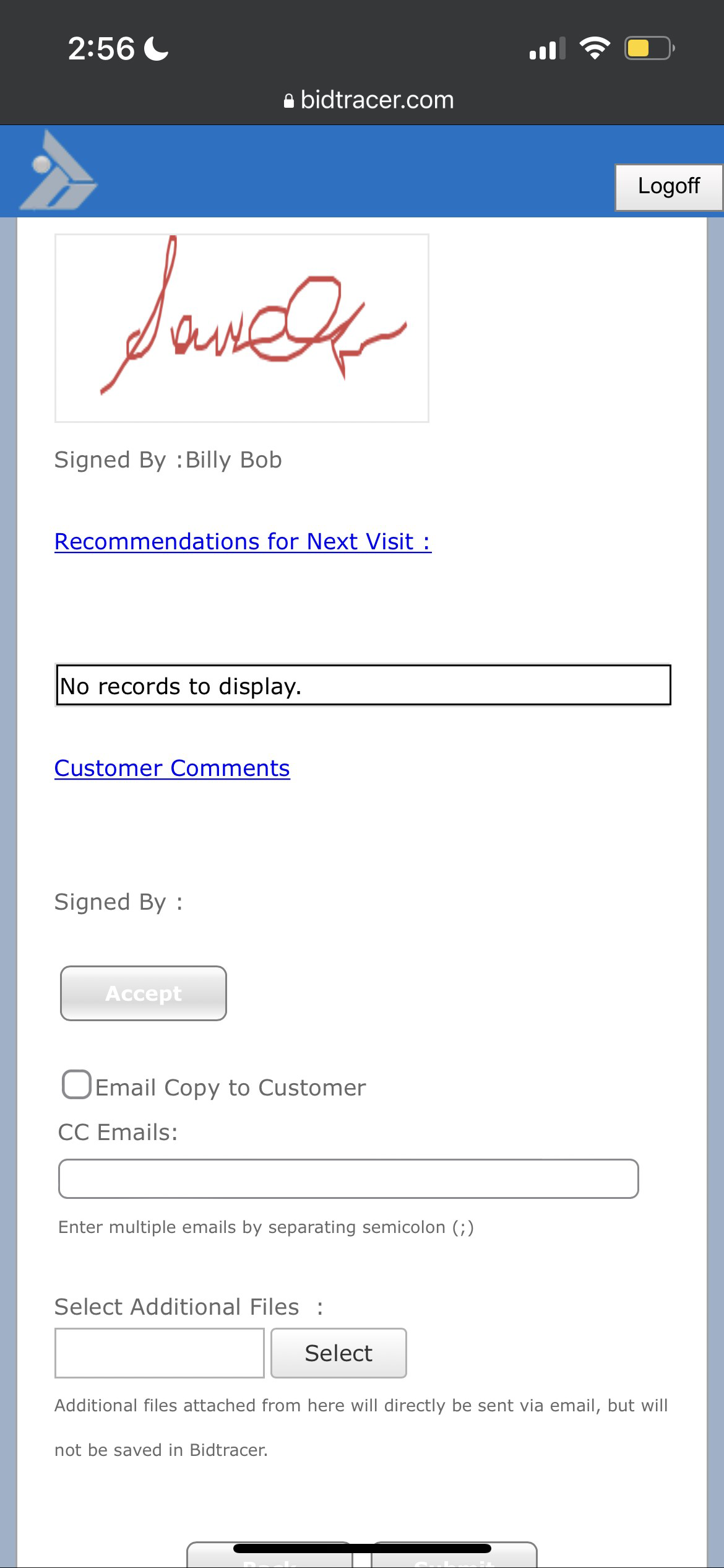 customer signoff example